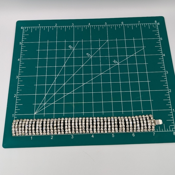 Vintage Silver Tone Clear Rhinestones Half Dome Statement Bracelet 7" Unmarked - Picture 10 of 11